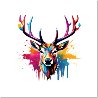 Stag Head Dripping Rainbow Graffiti Posters and Art